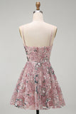 Vestido corto corto floral de lentejuelas con cuentas con brillante rubor