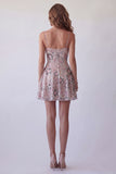 Vestido corto corto floral de lentejuelas con cuentas con brillante rubor