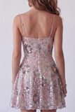Vestido corto corto floral de lentejuelas con cuentas con brillante rubor