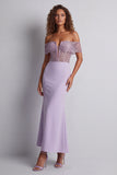 Vestido formal de sirena brillante y descubierto de hombros claros
