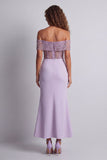 Vestido formal de sirena brillante y descubierto de hombros claros