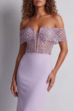 Vestido formal de sirena brillante y descubierto de hombros claros