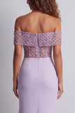Vestido formal de sirena brillante y descubierto de hombros claros