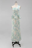 Vestido formal de sirena floral verde claro de un hombro