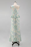 Vestido formal de sirena floral verde claro de un hombro