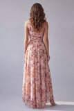 Vestido formal rosa floral línea A de un solo hombro