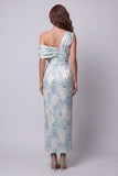 Vestido formal floral de un solo hombro verde claro