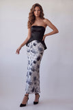 Vestido formal midi floral midi de bodycon bodycon bodycon sin tirantes negro