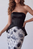 Vestido formal midi floral midi de bodycon bodycon bodycon sin tirantes negro