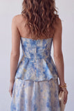 Vestido formal midi floral sin tirantes azul polvoriento de gasa azul polvoriento