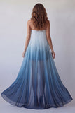Vestido formal mini bodycon sin tirantes de gasa Lake Blue