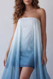 Vestido formal mini bodycon sin tirantes de gasa Lake Blue