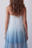 Vestido formal mini bodycon sin tirantes de gasa Lake Blue