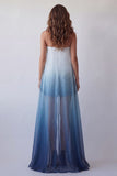 Vestido formal mini bodycon sin tirantes de gasa Lake Blue