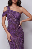 Vestido formal largo de chiffon sirena morado de un hombro