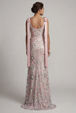 Vestido de Madre de la Novia rosa brillante de sirena con cuello barco largo y con lazos