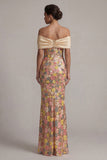 Vestido largo largo de sirena amarillo brillante con un vestido de la novia con lazo