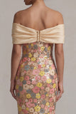 Vestido largo largo de sirena amarillo brillante con un vestido de la novia con lazo
