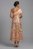 Amarillo brillante, vestido floral largo de un hombro A Línea Madre de la novia