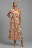 Amarillo brillante, vestido floral largo de un hombro A Línea Madre de la novia