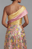 Amarillo brillante, vestido floral largo de un hombro A Línea Madre de la novia