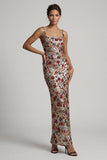 Vestido largo de madre de la novia con cuello cuadrado rojo brillante con cuello cuadrado y sirenas