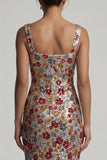 Vestido largo de madre de la novia con cuello cuadrado rojo brillante con cuello cuadrado y sirenas