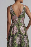 Vestido de madre de la novia verde oscuro con escote en V y cuello en V largo de línea A con bolsillos