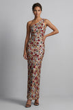 Vestido largo de madre de la novia, sirena floral de un hombro de un solo hombro