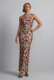 Vestido largo de madre de la novia, sirena floral de un hombro de un solo hombro