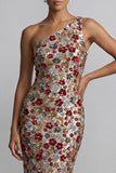 Vestido largo de madre de la novia, sirena floral de un hombro de un solo hombro