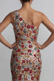 Vestido largo de madre de la novia, sirena floral de un hombro de un solo hombro