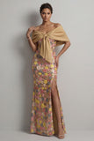 Vestido largo de sirena floral amarillo brillante con abertura