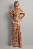 Vestido largo de sirena floral amarillo brillante con abertura