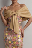 Vestido largo de sirena floral amarillo brillante con abertura
