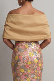 Vestido largo de sirena floral amarillo brillante con abertura
