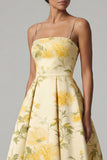 Vestido floral de tirantes finos amarillos Línea A