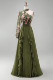 Eucalipto Un Hombro Floral Un Vestido de Madre de la Novia con volantes