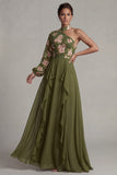 Eucalipto Un Hombro Floral Un Vestido de Madre de la Novia con volantes