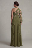 Eucalipto Un Hombro Floral Un Vestido de Madre de la Novia con volantes