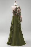 Eucalipto Un Hombro Floral Un Vestido de Madre de la Novia con volantes
