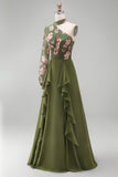 Eucalipto Un Hombro Floral Un Vestido de Madre de la Novia con volantes