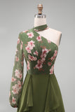 Eucalipto Un Hombro Floral Un Vestido de Madre de la Novia con volantes