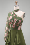 Eucalipto Un Hombro Floral Un Vestido de Madre de la Novia con volantes