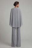 Mono de cabeza de madre de la novia con capa, gris azul, apliques