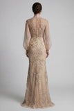 Vestido de Madre de la Novia con cuello alto de sirena aplicado a Champagen y lazo