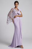 Vestido de Madre de la Novia de una sola hombro de sirena lila con capa