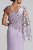 Vestido de Madre de la Novia de una sola hombro de sirena lila con capa