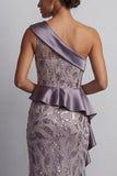 Vestido vintage brillante malva con largas cuentas de la sirena de la Madre de la Novia y volantes