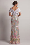 Vestido largo de sirena de cuello en V plateado con cuello en V y brillante
